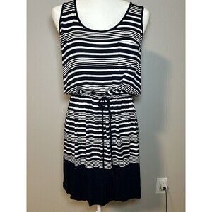 Comfy Olive and Oak Size M Knit Dress Sleeveless Elastic Cinch Waist Blue/White